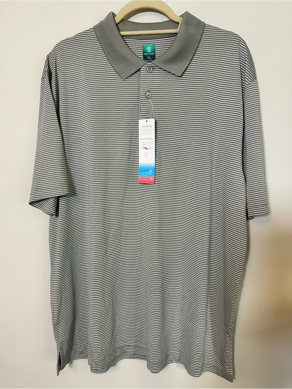 Pro Tour Men's Dri-Fit Golf Polo Shirt Size XL Grey Striped Active Athletic